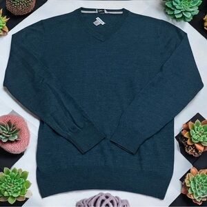 Vintage Y2K DKNY Teal V-Neck Merino Wool Blend Long Sleeve Men’s Size M
